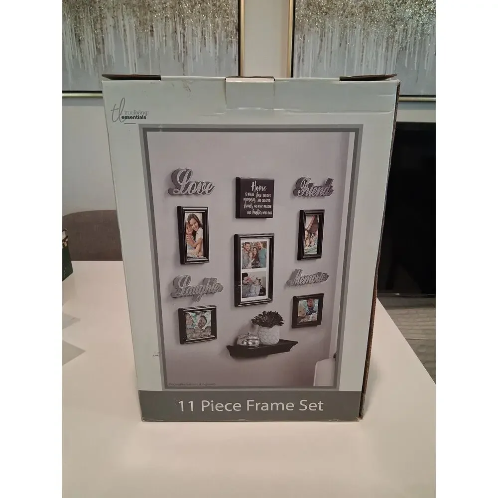 True Living Essentials 11 Piece Wall Picture Frame Set Home Decor Black New NIB